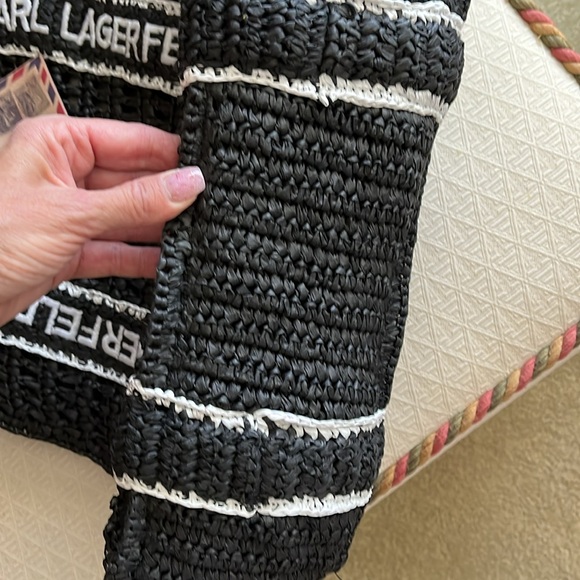 Karl Lagerfeld Paris Antivibes Straw Logo Strap Tote EUC - Picture 10 of 15